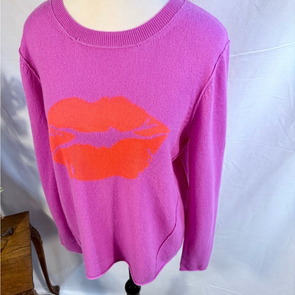 Lisa Todd Pucker Up Lip Graphic Wool Cashmere Sweater Pink Size L🧡 - Picture 3 of 12